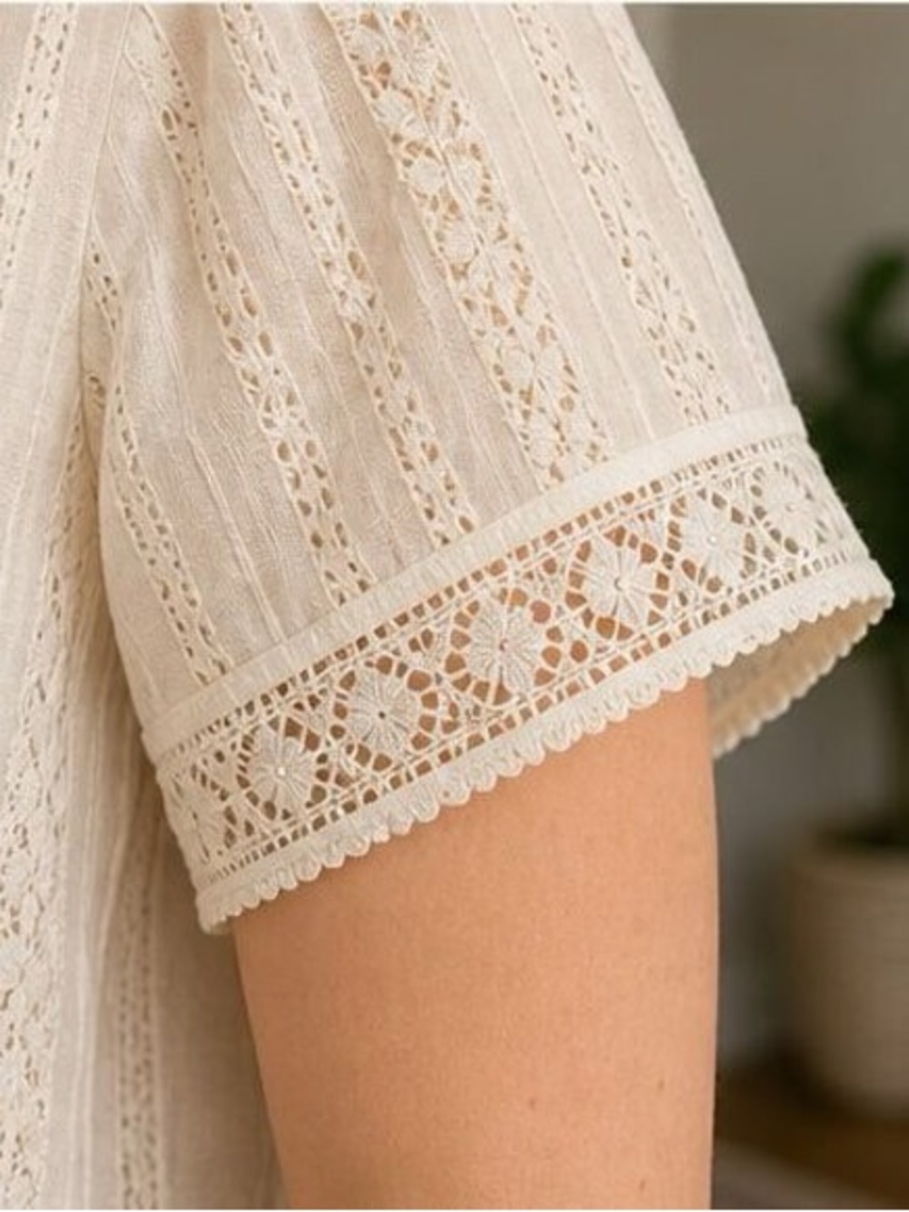 Women’s Cream Lace Button-Front Top - Picture 5 of 6